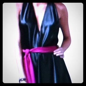 Miguelina Raina Rich Navy Silk Satin Trapeze Dress